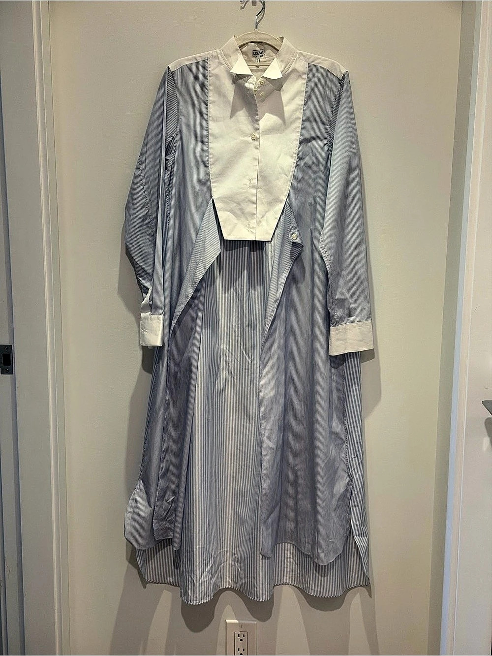 Loewe Asymmetric Striped Cotton Poplin Shirt Dress Blue & White XS